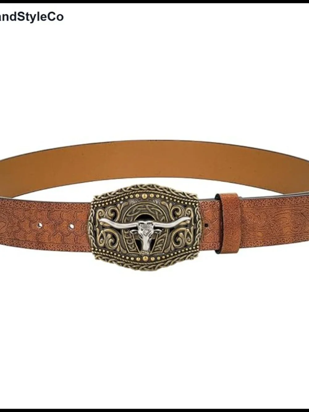 Western Cowboy PU Leather Belt Floral Engraved Buckle
